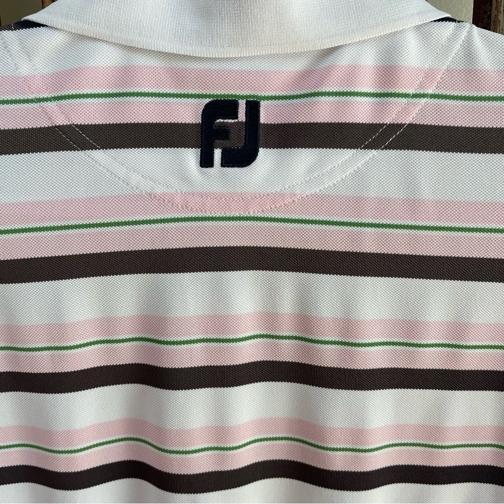 FootJoy Golf Polo Short Sleeve Collar Pink Black White Striped Mens Size Medium - Picture 3 of 6